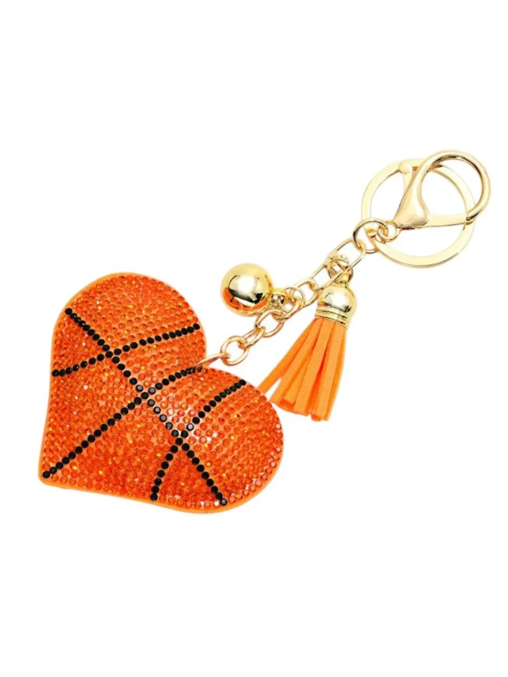 Basketball Heart Tassel Bling Faux Suede Stuffed Pillow Key Chain Handbag Charm